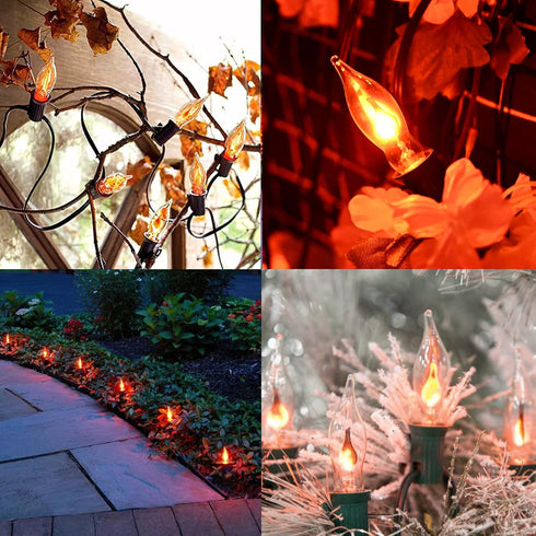 SUNSGNE Christmas Flickering Flame Lights, C18 Christmas String Light 10Ft Flicker Amber Flame Lights for Outdoor Indoor Home Halloween Christmas ...