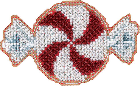 Peppermint Candy Beaded Counted Cross Stitch Christmas Ornament Kit Mill Hill 2017 Winter Holiday MH181732...