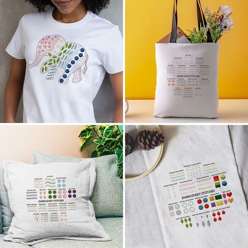 INFUNLY 4 Set Stitches Embroidery Kit for Adults Elephant Cross Stitch Kits for Beginners Stamped Embroidery Kit with Instructions, 2 Embroidery H...