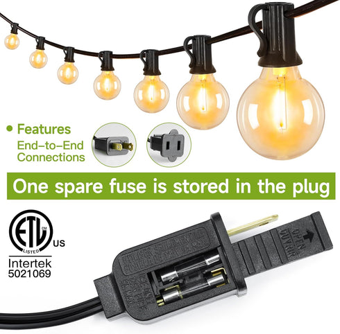 25Ft G40 String Lights, Patio Lights with 13 Bulbs(1 Spare), Waterproof Connectable Shatterproof Outdoor String Lights for Backyard Porch Balcony ...