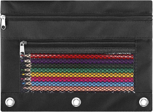 Pencil Pouch for 3 Ring Binder: 3 Ring Binder Pencil Case with 2 Zippers, Large Capacity Pencil Pouch Bulk Holder Accessories Clear Window Pencil ...