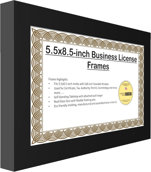 Creative Picture Frames 5.5X8.5Bk Business License Frame with Self Standing Easel and Wall Hanger for More Versatility...