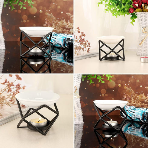 JuxYes Euro Metal Oil Burner Wax Warmer, Delicate Romantic Ceramic Tealight Candle Holder Oil Burner, Fragrance Warmer Aromatherapy Wax Candle Tar...