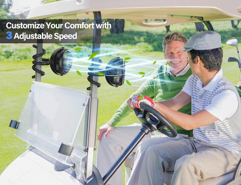 Rechargeable Golf Cart Fan Compatible with EZGO Club Car Yamaha Clip on Fan with Flexible Tripod, 360° Rotatable, 20Hrs Work, 3 Speed Battery Oper...