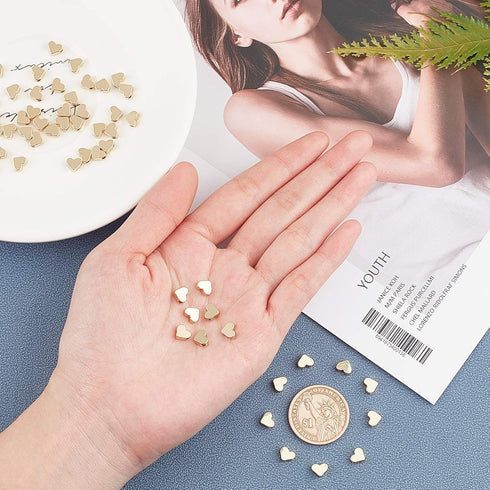 PH PandaHall 60pcs 14K Gold Plated Heart Beads, Heart Spacer Beads 6x7mm Metal Love Brass Loose Bead for Summer Necklace Bracelet Wedding Birthday...