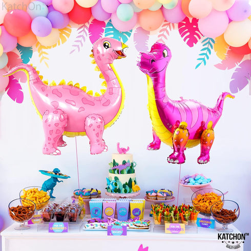KatchOn Giant Pink Dinosaur Balloons - 35 Inch, Pack of 2 | Girl Dino Party Decorations | Birthday Decorations...