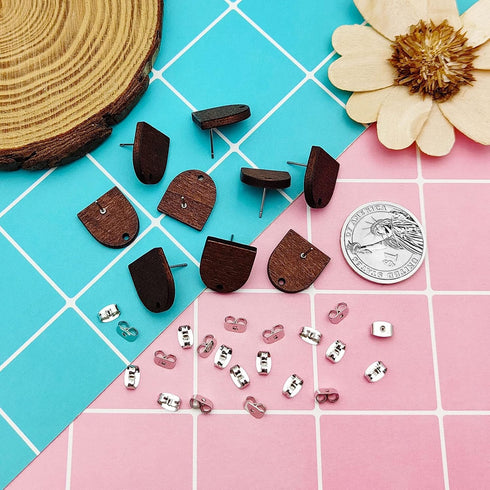 Wood Earring Posts for Jewelry Making,70Pcs Wood Studs for Earring Making Wooden Stud Earrings Posts with Loop Earring Findings Earring Pin Studs ...