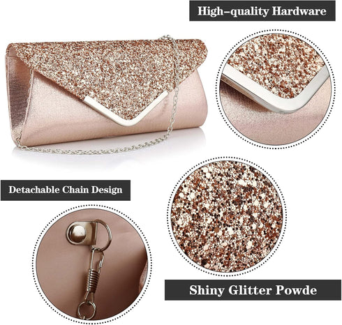 jessie Clutch Purse Evening Bag for Women Prom Glitter Sparkling Envelope Handbag for Wedding and Party...