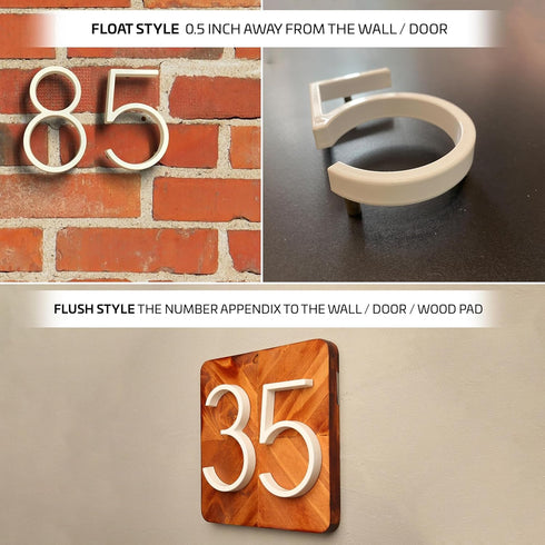 House Numbers (White) - 5 Inch Height Modern House Numbers for Outside Door Plaque Address Number with Floating Mount (3)...