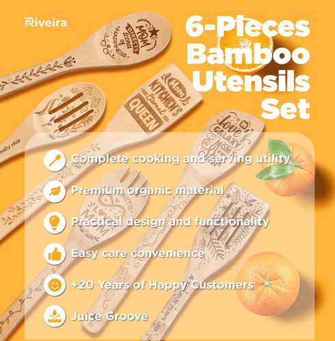 Riveira Modern 6pc Wooden Spoons For Cooking – Great Mother's Day Gift Ideas With Its Unique Design – Wooden Cooking Utensils for Mothers Day Gift...