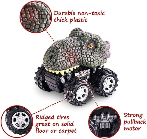 Dinosaur Toys for 3-7 Year Old Kids, Pull Back Dinosaur Cars for Kids, 4 Pack Set Car Toys, Gift Toys Dino Cars...