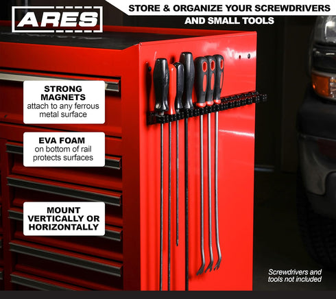 ARES 62027 - Blue 16.5-Inch Hand Tool Holder - Aluminum Rail Stores up to 16 Screwdrivers or Small Tools and Keeps Your Garage Organized...