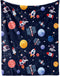 Outer Space Blanket for Boys, Soft Space Astronaut Theme Plush Flannel Blanket for Nursery Baby Crib, Cozy Warm Navy Blue Rocket Galaxy Planet Fuz...