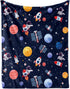 Outer Space Blanket for Boys, Soft Space Astronaut Theme Plush Flannel Blanket for Nursery Baby Crib, Cozy Warm Navy Blue Rocket Galaxy Planet Fuz...