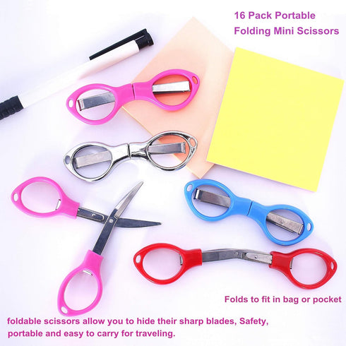 Folding Scissors,16 Pack Safe Portable Travel Scissors,Foldable Small Scissors Small Sewing Scissor,Stainless Steel Telescopic Cutter Used for Hom...