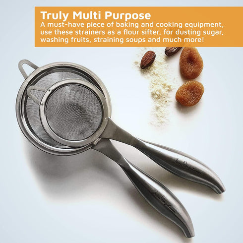 Jean-Patrique Stainless Steel Tea Strainer + Sifter for Baking - Set of 2 - Fine Mesh and Durable Construction...