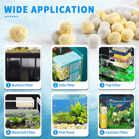 Aquarium Filter Media 0.8 Inch Ceramic Bio Balls 1 LB with Mesh Bag for Freshwater Aquarium, Marineland Aquarium Pond Filter...