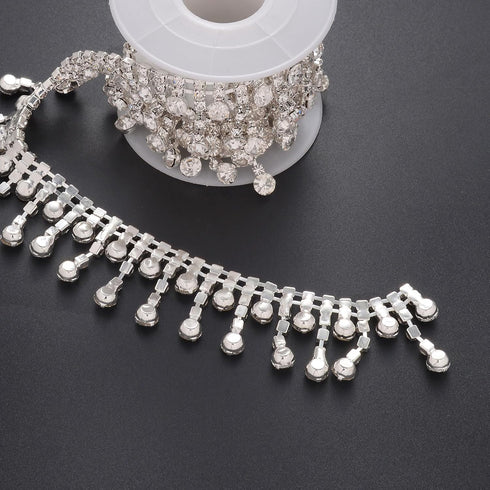 Jerler Rhinestone Tassel Fringe Trim Crystal Close Chain Applique for Sewing Crafts Ideal Wedding Party Clothing DIY Decoration, 1 Yard 0.87" W...