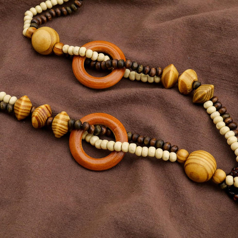 Vintage Ethnic Wood Elephant Pendant Wooden Bead Necklace Long Sweater Chain Women Vintage Necklace Jewelry Gift for Birthday Mother's Day, Valent...