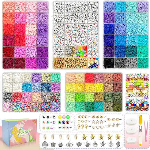 Dayify 15500Pcs Clay Beads Bracelet Making Kit, 93 Colors 5 Boxes Polymer Clay Beads Heishi Letter Spacer Beads for Girls Jewelry Making, DIY Frie...