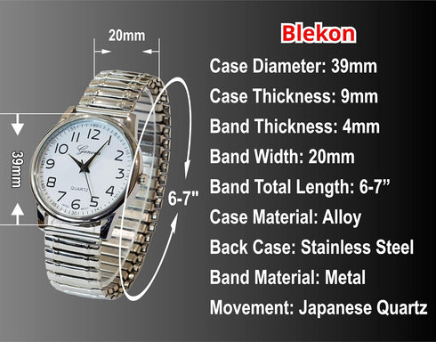 Blekon Collections Unisex Large Face Easy to Read 40mm Case Japanese Quartz Movement Stretch Band Watch (Gold)...
