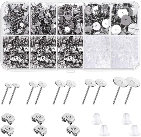 shynek Earring Posts and Backs, 1800pcs Earring Making Supplies with Stainless Steel Earring Posts and Earring Backs for Studs, Earring Making Kit...