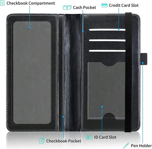 Leather Checkbook Covers for Men Women Check book Holder Cover Wallets for Personal Checkbook Duplicate Checks with RFID Blocking & Elastic Strap-...