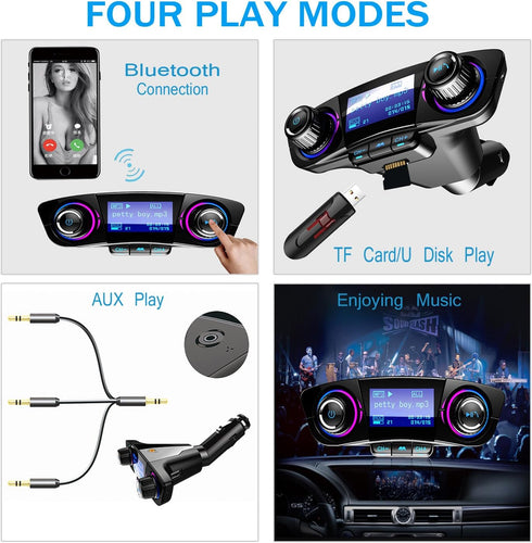 Bluetooth FM Transmitter Handfrees-Calling Radio Adapter Car Kit with Dual USB Port MP3 Player Support TF Card USB Flash Drive...