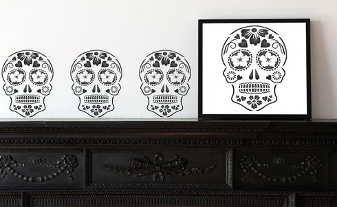 Day of The Dead Sugar Skull Stencil, 6.5 x 8.5 inch (M) - Halloween Decor Stencils for Painting Template...