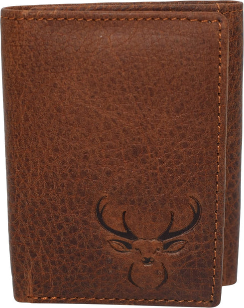 MARSHAL Deer Men's RFID Blocking Real Leather Bifold Trifold Wallet (Trifold)...