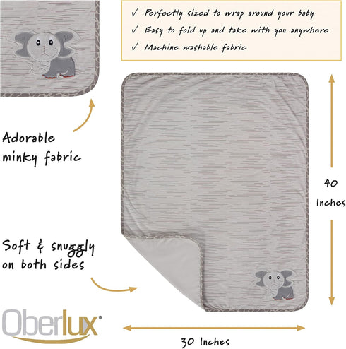 Baby Blanket | Unisex | Super Soft | with Elephant Embroidery on Blanket, Part of Jungle Animal Safari Nursery Collection Gray/Multicoloured, 30x4...