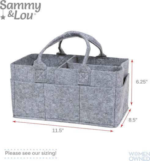 Sammy & Lou Collapsible Light Gray Felt Storage Caddy, Divided Design To Keep Diapers, Wipes And Changing Items Organized, Two Handles, 11.5"D x 6...