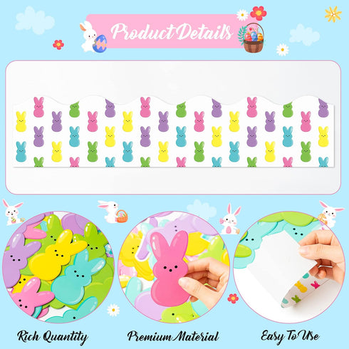 108Pcs Easter Hello Peeps Cutouts Bulletin Board Set Easter Bunny Peeps Paper Cut-Outs Easter Day Bunnies Trim Border Bulletin Board for School Cl...