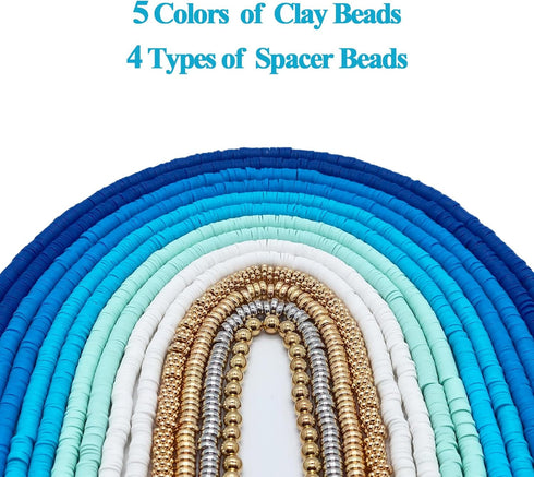 4320PCS Blue Clay Beads for Bracelets Making 6mm Blue Heishi Beads Friendship Bracelets Beads Gold Silver Spacer Beads for Jewelry Making Kit with...
