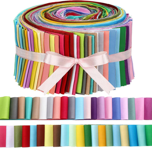 40 Pcs Solid Color Cotton Jelly Fabric Patchwork Roll Fabric, 2.55 Inch Roll Up Cotton Craft Patchwork Roll, Cotton Quilting Fabric Bundle for Qui...