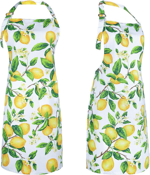 G2PLUS Cotton Kitchen Apron with Pockets, Thick Lemon Apron, Adjustable Cooking Apron for Baking, Chef Apron for Women, Men, Holiday and Xmas Gift...