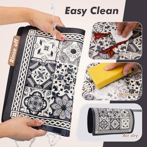 Coffee Mat, Boho Style Dish Drying Mat, Fast Water Absorption, Hide Stains, Easy to Clean, Fit Coffee Bar Accessories, Bar Mats for Countertop (11...