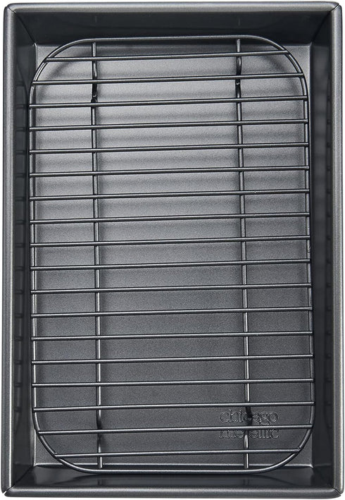 Chicago Metallic 26639 Petite Roast Pan with Rack, Grey, 10-Inch-by-7-Inch, Gray...