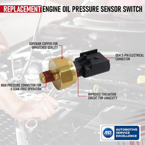 Engine Oil Pressure Sensor Switch - Replaces 5149062AA, 05149062AA, 56028807AB, 56028807AA - Compatible with Chrysler, Dodge, Jeep, Ram - 200, 300...