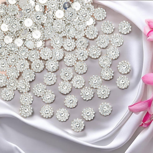 200 pcs Rhinestone Embellishments Crystal Decoration Brooch Button Flatback DIY Craft for Flower Headband Dress Accessory 14mm (200 PCS Silver)...
