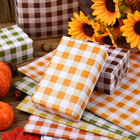 50 Sheets Large Size Autumn Plaid Tissue Bulk, 28 * 20'' Brown Green Yellow Red Orange Buffalo Plaid Gift Wrapping Tissue for Fall Harvest Thanksg...