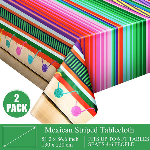 Tatuo 2 Pcs Mexican Fiesta Tablecloth Mexican Striped Serape Blanket Tablecloth Cinco De Mayo Carnival Party Covers for Festive Wedding Birthday P...