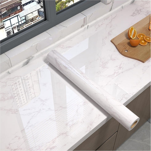 White/Gray Glossy Marble Contact Paper Wallpaper 15.8"x78.7" Peel and Stick Wallpaper Self Adhesive Thick Removable Waterproof DIY Vinyl Film for ...