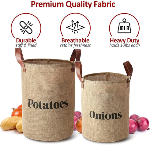 Laxinis World Lined Burlap Pantry Storage Baskets For Potatoes And Onions With Handles, Set Of 2, Decorative Rustic Farmhouse Home Décor Design, K...