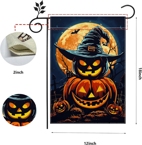 Halloween Garden Flag, 12x18 Inch Double Sided Burlap, Halloween Jack O Lantern Garden Flag, Holiday Outdoor House Decoration?Lawn Flag Yard Flag?...