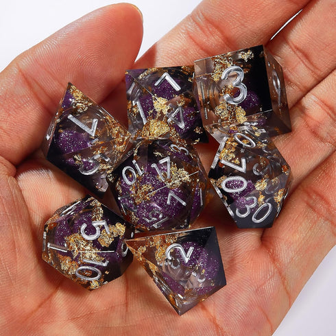 Joylord Sharp Edge Resin Dice Set for Dungeons and Dragons | Liquid Core & Gold Foil Design | Handcrafted Polyhedral DND Dice | RPG D and D Role P...