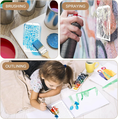 8 Pieces Paint Stencils for Crafts, Reusable Brick Honeycomb Mixed Media Art Texture Stencils for Painting on Card Making Canvas DIY Craft Furnitu...