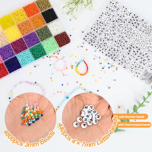 QUEFE 4800pcs 3mm Glass Seed Beads, 24colors, 480pcs Black and White Alphabet Beads Handcrafting Beads Craft Beads Kit for Jewelry Making, Bracele...
