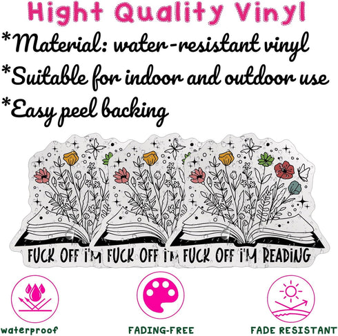 (3PCS) F*ck Off I'm Reading Book Sticker Funny Quote Bookish Book Lover Reading Kindle 2" Die-Cut Waterproof Vinyl Sticker for Water Bottle Tumble...