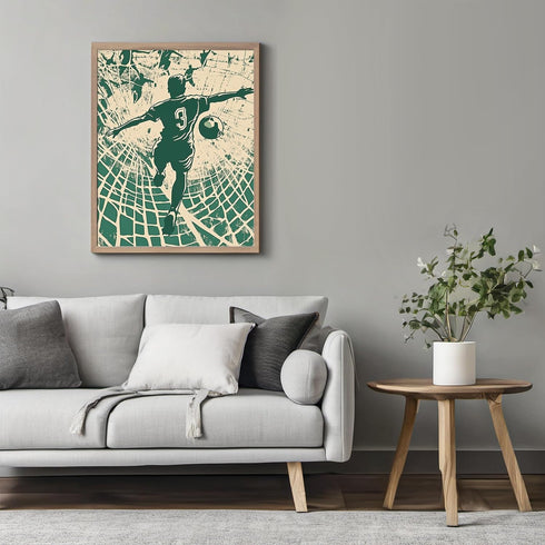 Posterizer 1 pcs-abstract retro- nspired illustration of a football-soccer player-Sports & Hobby Art Gifts for sports fans Decor for Home & Office...